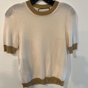 Gucci cream and gold lame trim top